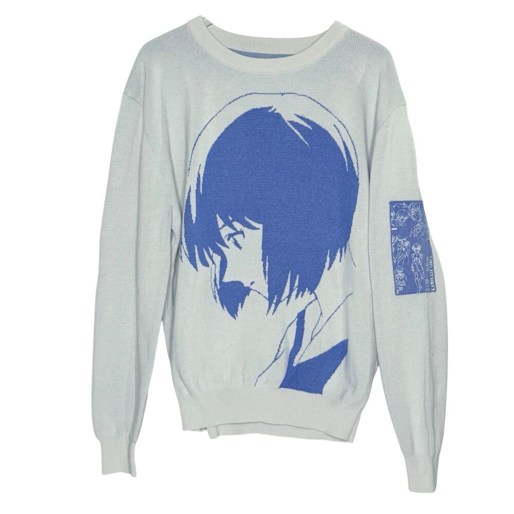 Kamikaze Girls Anime Graphic Pullover Sweater XL White Blue Evangelion